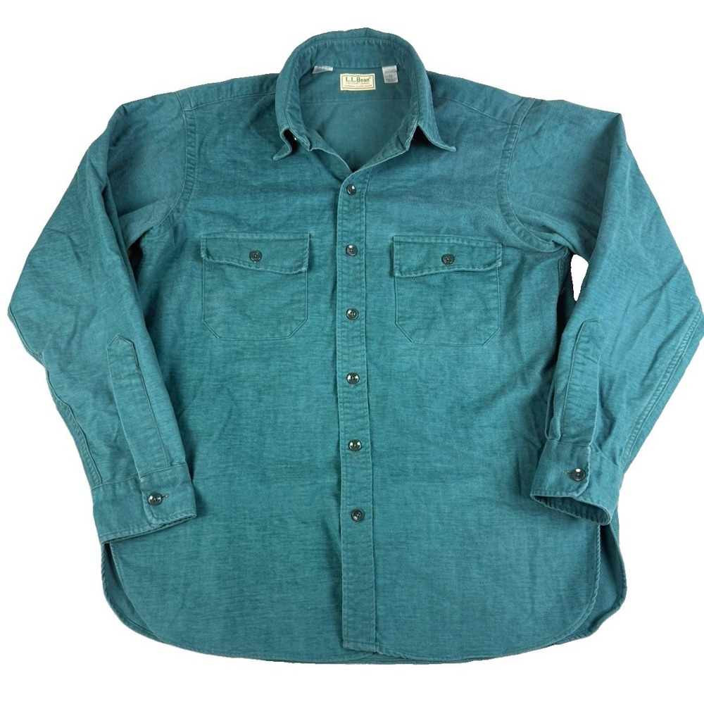 Vintage LL Bean Chamois Cloth Shirt Mens 16 Teal Made USA Flannel Workwear